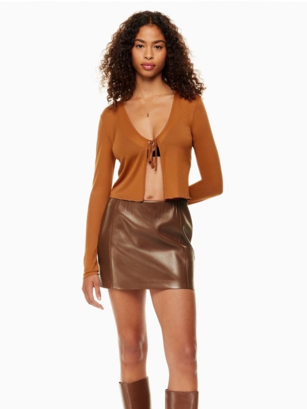 Aritzia Wilfred High-Rise Vegan Leather Mini Skirt Cinder Brown Size 8